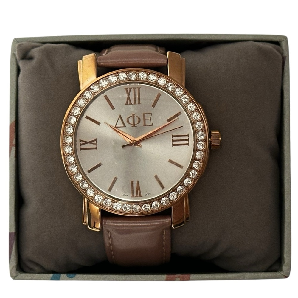 Delta Phi Epsilon Sorority Watch – 1980s Pink Leather Band – New in Box